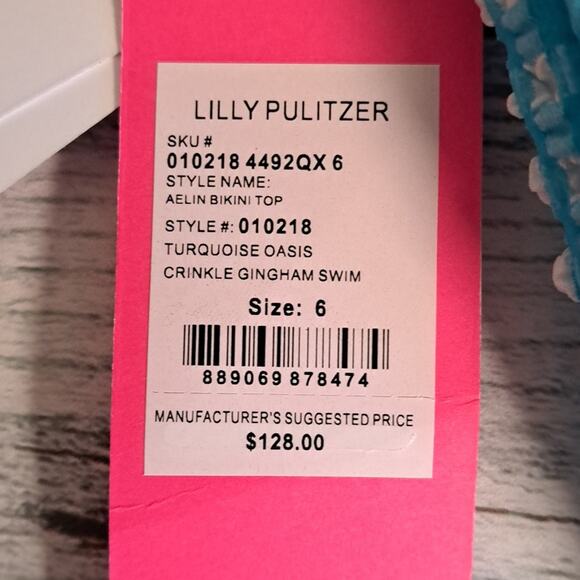 Lilly Pulitzer Aelin Bikini Swim Top Turquoise Oasis Crinkle Gingham 6 - Picture 8 of 10